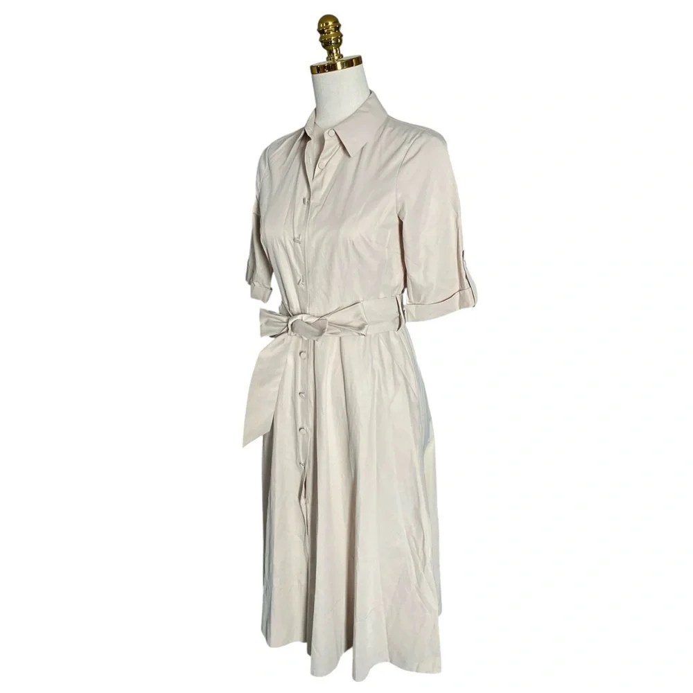 Hobbs Women’s Cream Tyra Fit & Flare Shirt Sleeve Midi Shirt Dress Sz 2 Preppy - Picture 7 of 11